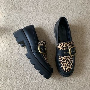 NWOT Coach Chunky Platform Leather Leopard Loafers